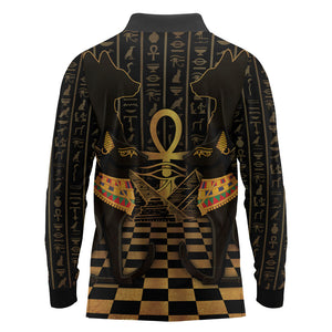 Egyptian Goddess Bastet Long Sleeve Polo Shirt Ancient Mythology Sacred Black Cat