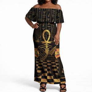 Egyptian Goddess Bastet Off Shoulder Maxi Dress Ancient Mythology Sacred Black Cat