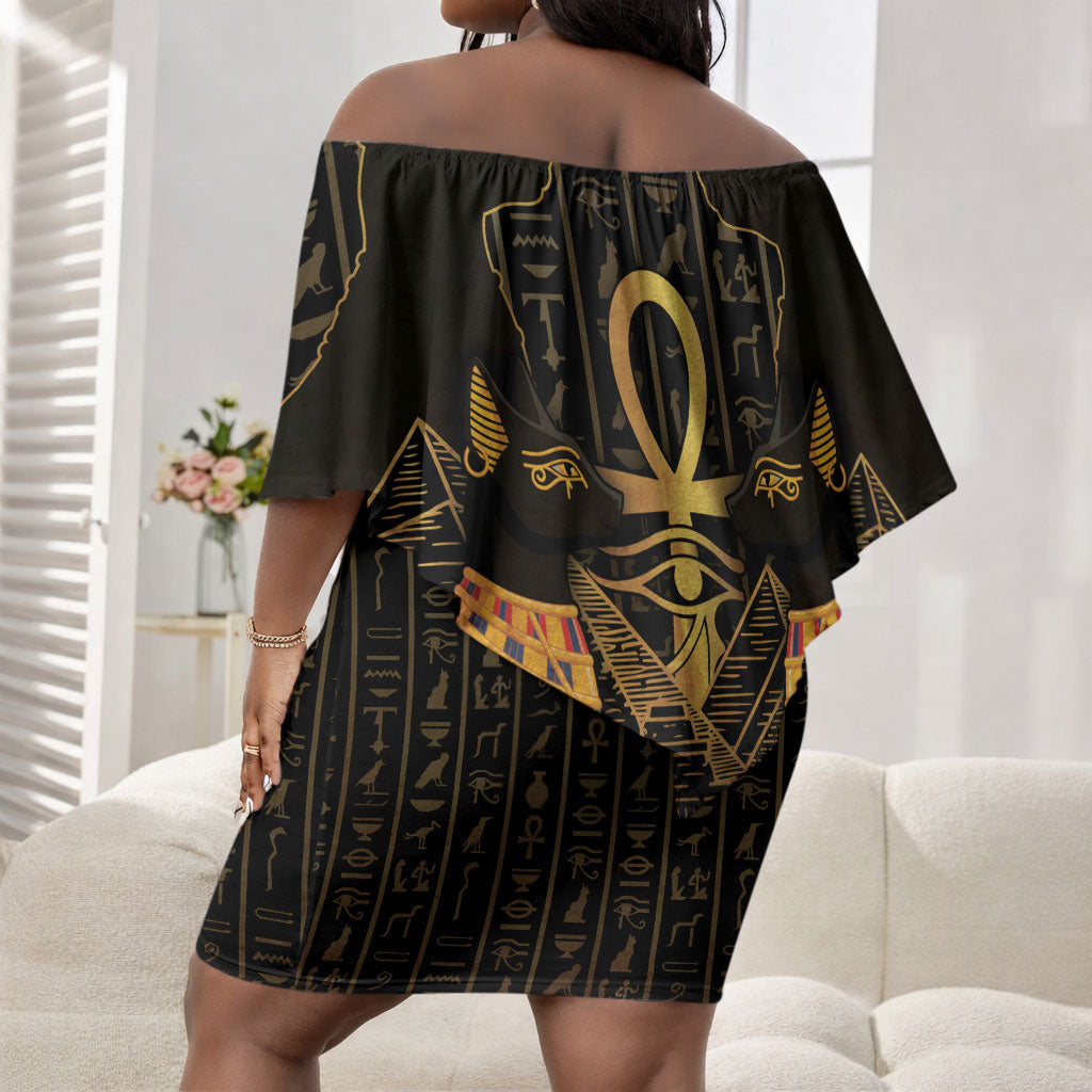Egyptian Goddess Bastet Off Shoulder Short Dress Ancient Mythology Sacred Black Cat
