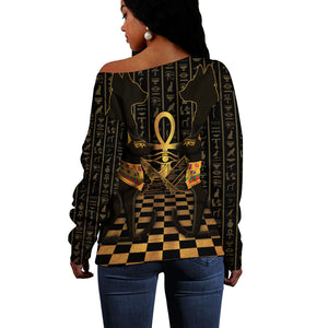 Egyptian Goddess Bastet Off Shoulder Sweater Ancient Mythology Sacred Black Cat