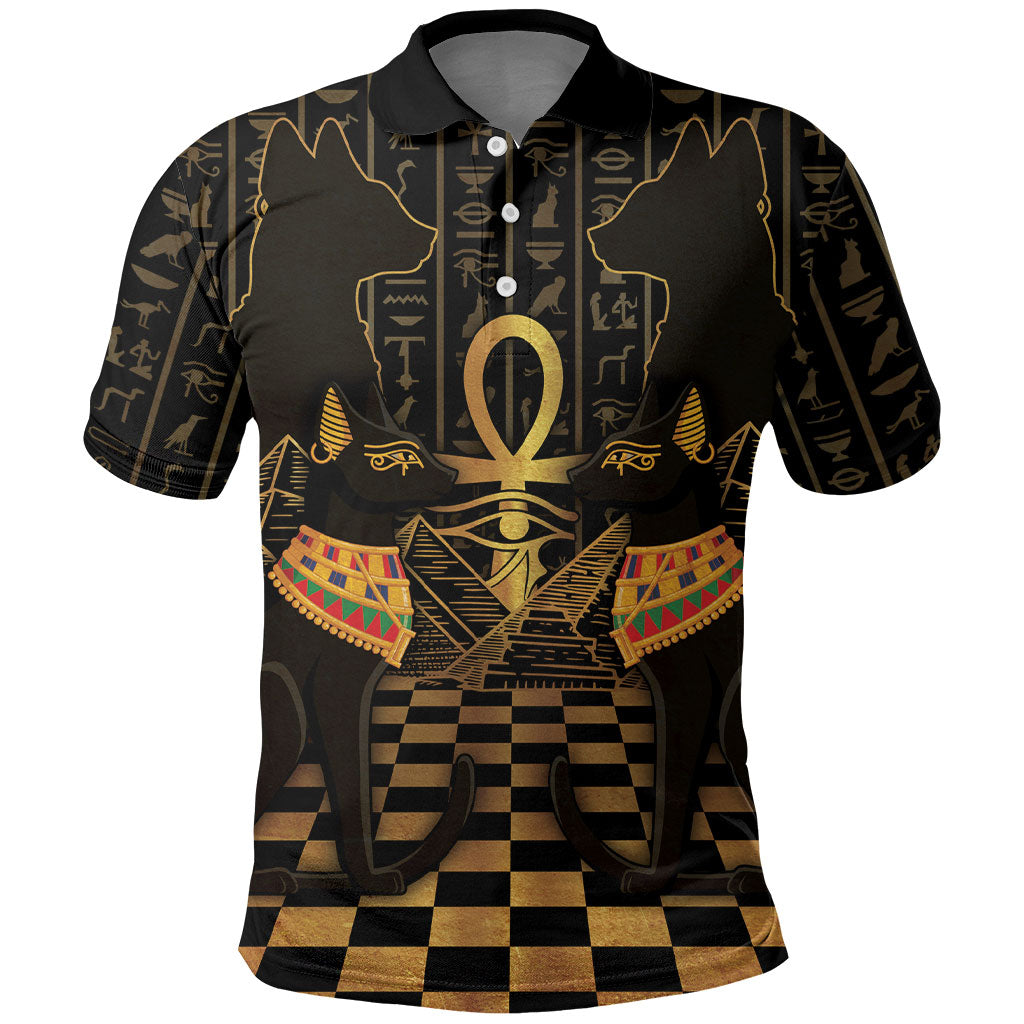 Egyptian Goddess Bastet Polo Shirt Ancient Mythology Sacred Black Cat