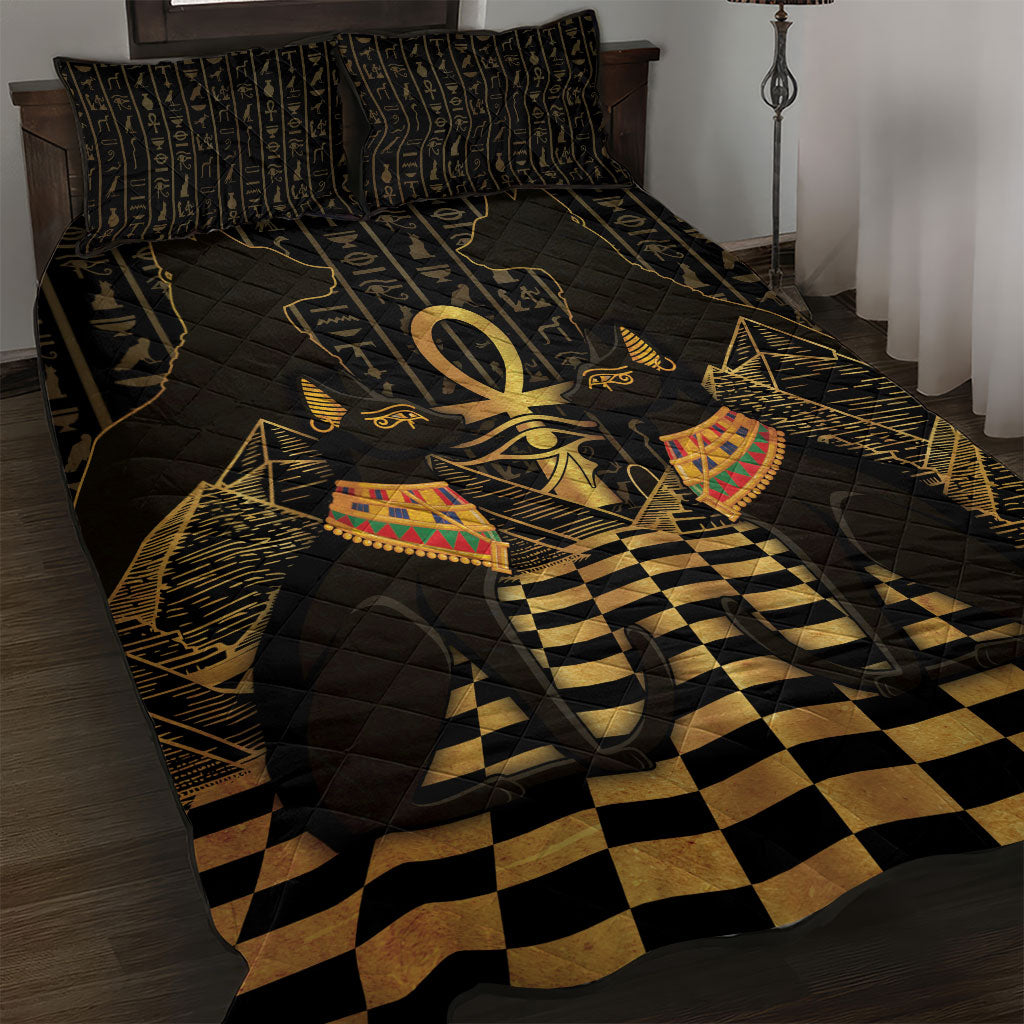 Egyptian Goddess Bastet Quilt Bed Set Ancient Mythology Sacred Black Cat