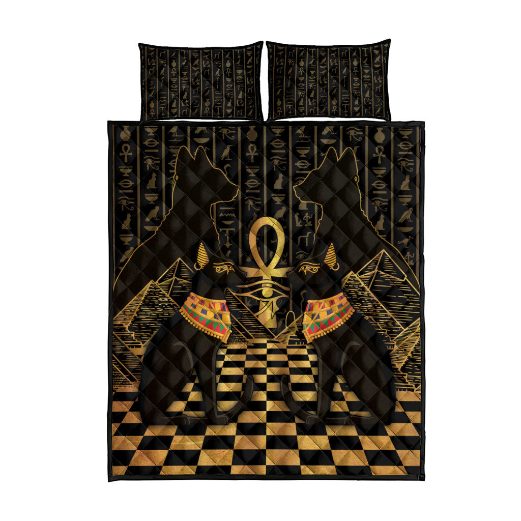 Egyptian Goddess Bastet Quilt Bed Set Ancient Mythology Sacred Black Cat