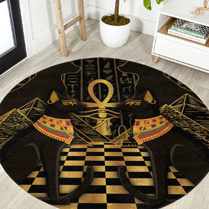 Egyptian Goddess Bastet Round Carpet Ancient Mythology Sacred Black Cat