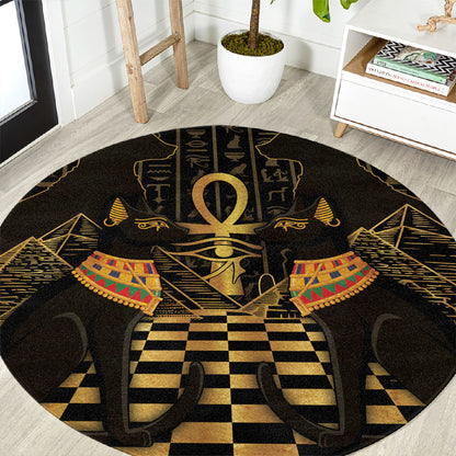 Egyptian Goddess Bastet Round Carpet Ancient Mythology Sacred Black Cat