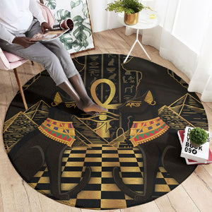 Egyptian Goddess Bastet Round Carpet Ancient Mythology Sacred Black Cat