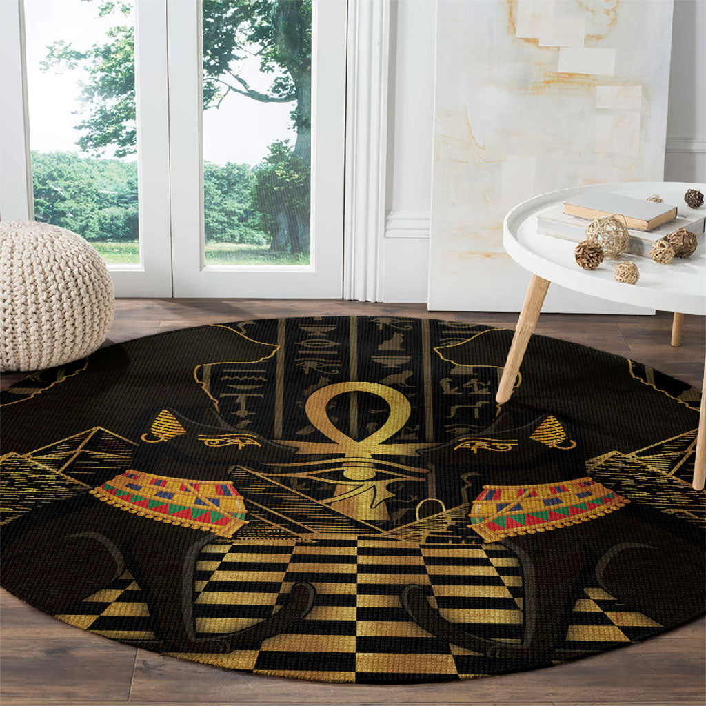 Egyptian Goddess Bastet Round Carpet Ancient Mythology Sacred Black Cat