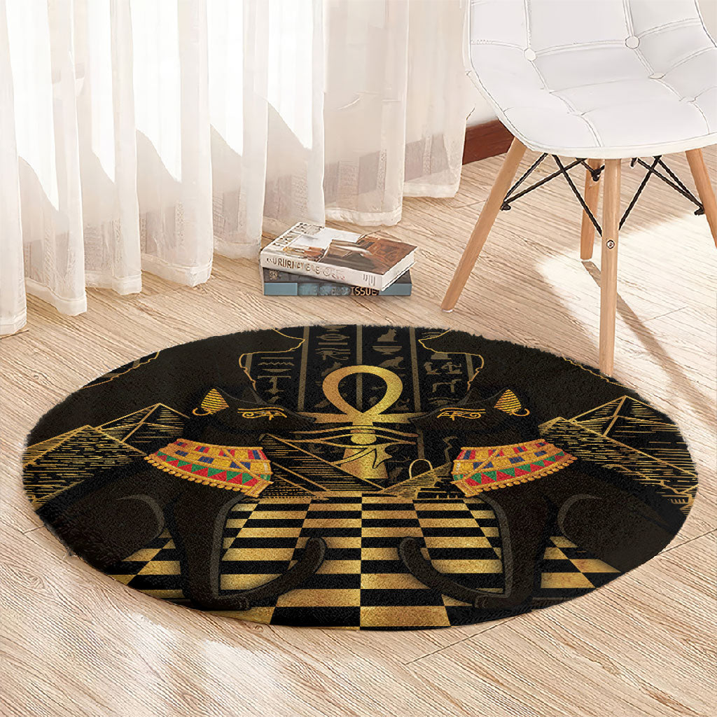 Egyptian Goddess Bastet Round Carpet Ancient Mythology Sacred Black Cat