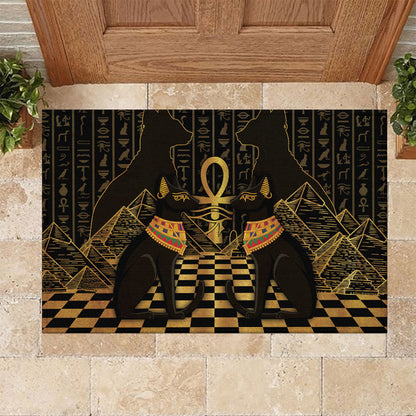 Egyptian Goddess Bastet Rubber Doormat Ancient Mythology Sacred Black Cat