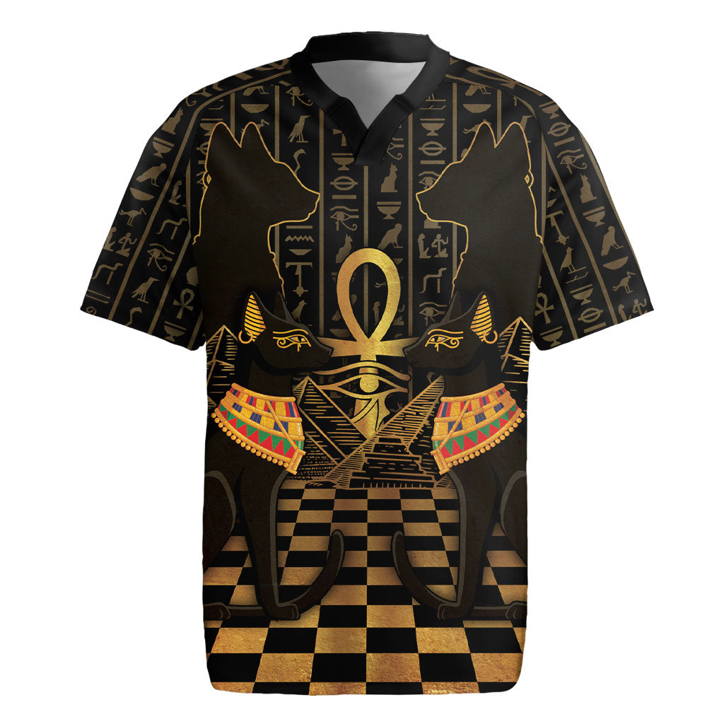 Egyptian Goddess Bastet Rugby Jersey Ancient Mythology Sacred Black Cat