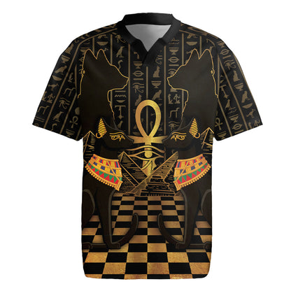 Egyptian Goddess Bastet Rugby Jersey Ancient Mythology Sacred Black Cat