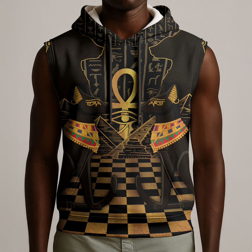 Egyptian Goddess Bastet Sleeveless Hoodie Ancient Mythology Sacred Black Cat