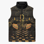 Egyptian Goddess Bastet Sleeveless Puffer Jacket Ancient Mythology Sacred Black Cat