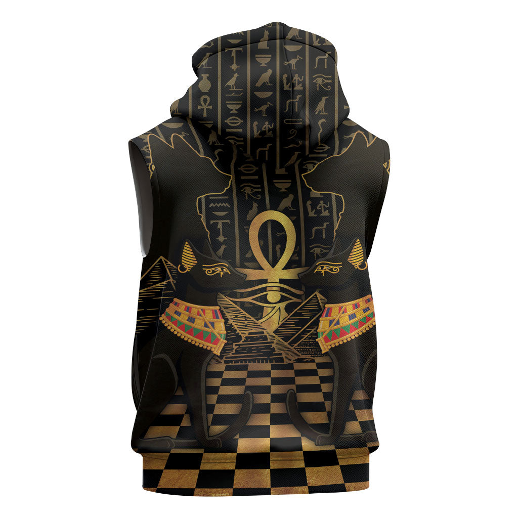 Egyptian Goddess Bastet Sleeveless Zip Hoodie Ancient Mythology Sacred Black Cat