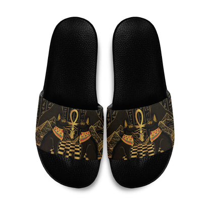 Egyptian Goddess Bastet Slide Sandals Ancient Mythology Sacred Black Cat