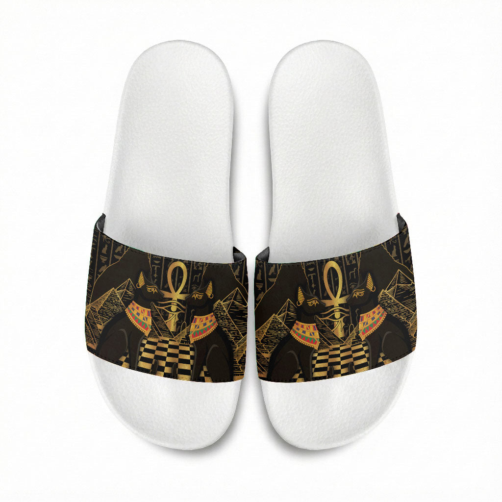Egyptian Goddess Bastet Slide Sandals Ancient Mythology Sacred Black Cat
