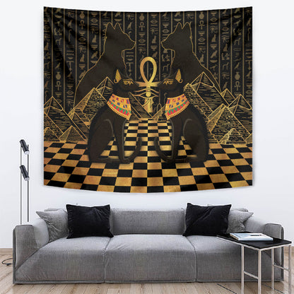 Egyptian Goddess Bastet Tapestry Ancient Mythology Sacred Black Cat