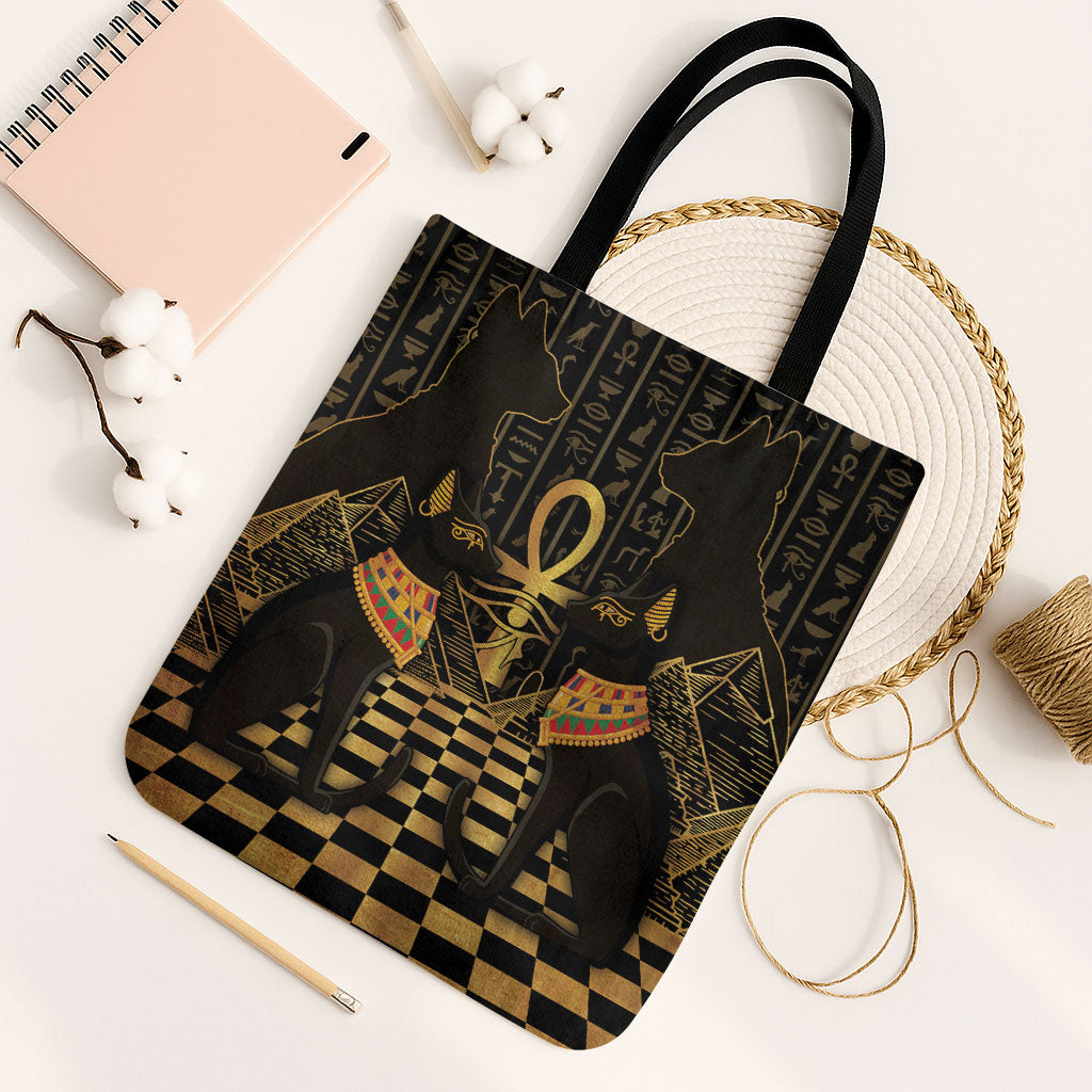 Egyptian Goddess Bastet Tote Bag Ancient Mythology Sacred Black Cat