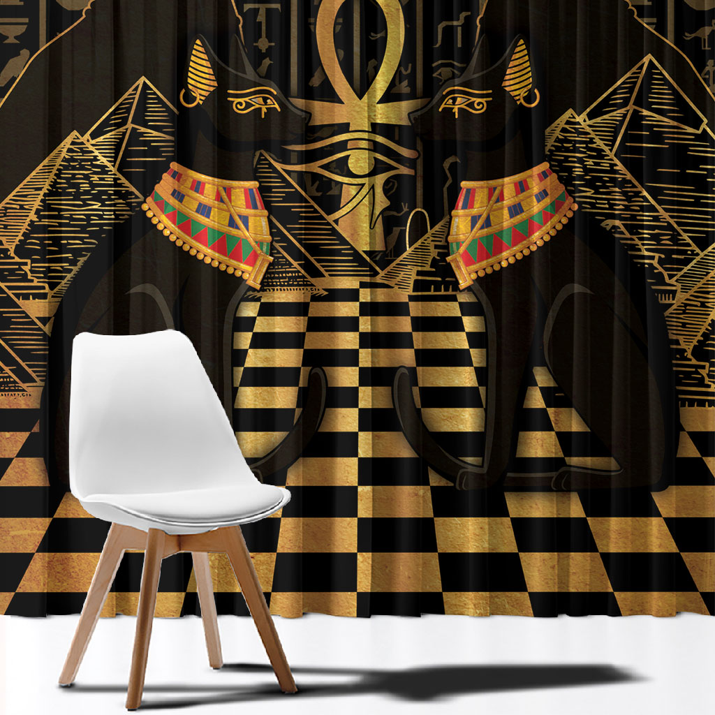 Egyptian Goddess Bastet Window Curtain Ancient Mythology Sacred Black Cat