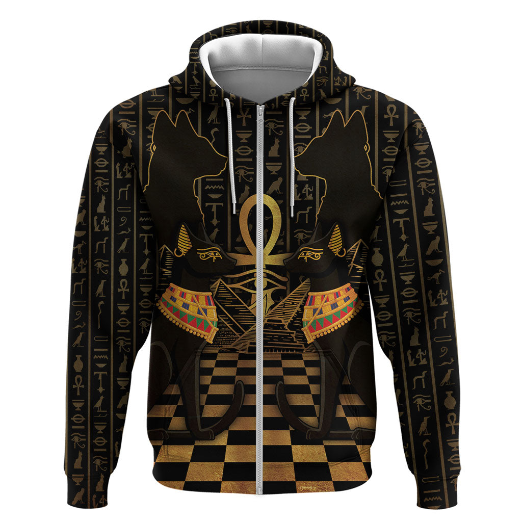 Egyptian Goddess Bastet Zip Hoodie Ancient Mythology Sacred Black Cat