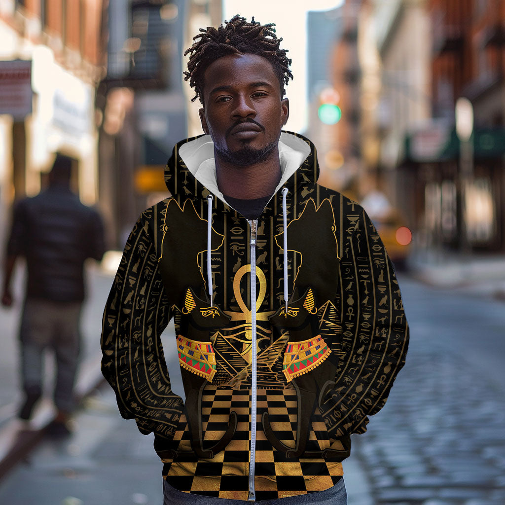 Egyptian Goddess Bastet Zip Hoodie Ancient Mythology Sacred Black Cat