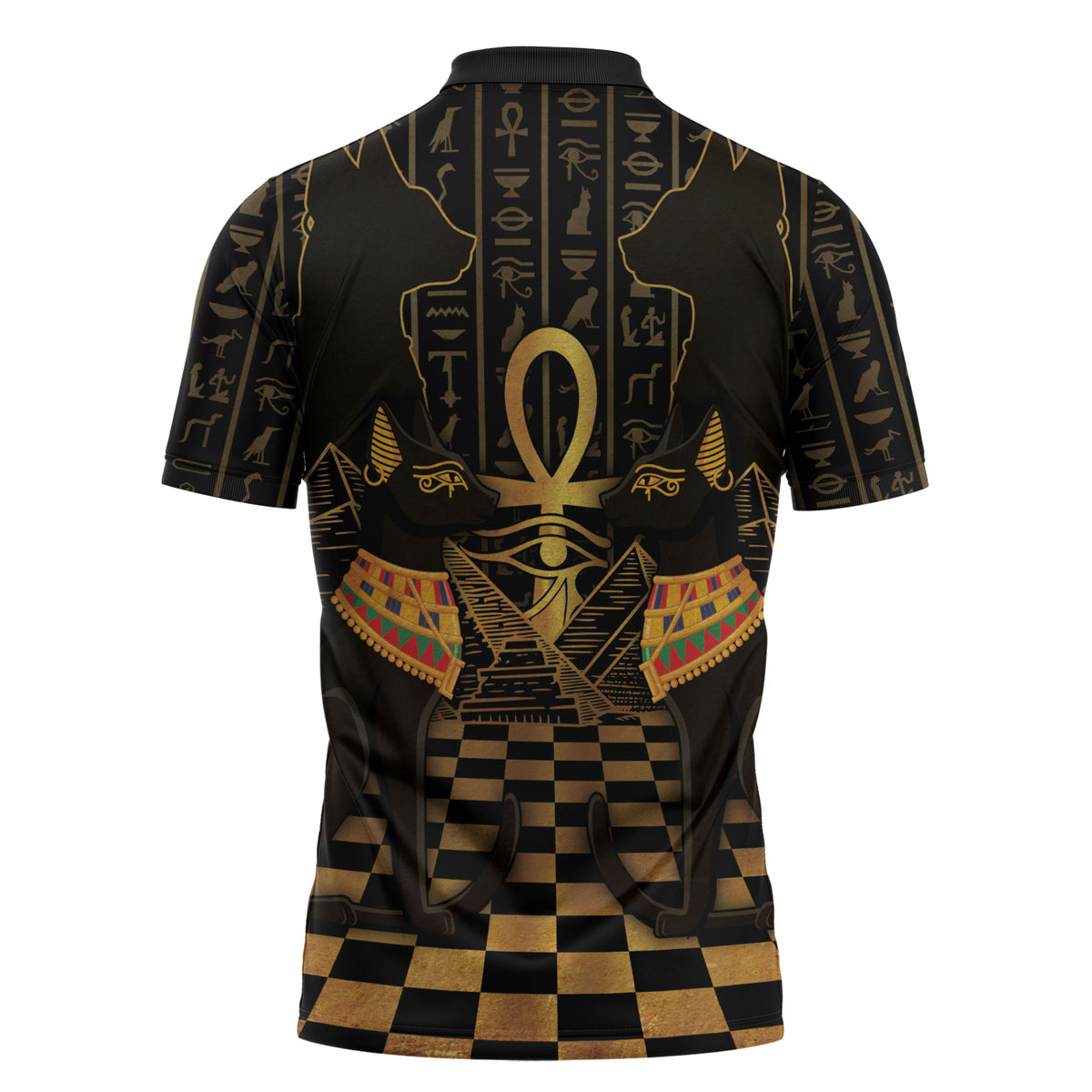 Egyptian Goddess Bastet Zipper Polo Shirt Ancient Mythology Sacred Black Cat