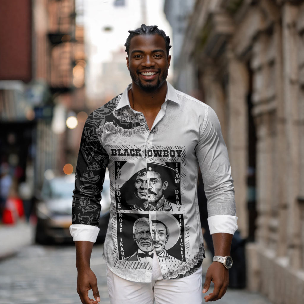 Black Cowboy Long Sleeve Button Shirt African American Black History Unique Style