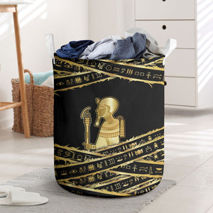 Egyptian God Ptah Laundry Basket Gold Mummy Wrap Hieroglyphics Patterns