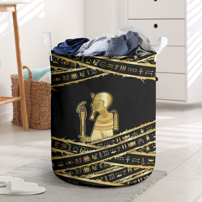 Egyptian God Ptah Laundry Basket Gold Mummy Wrap Hieroglyphics Patterns