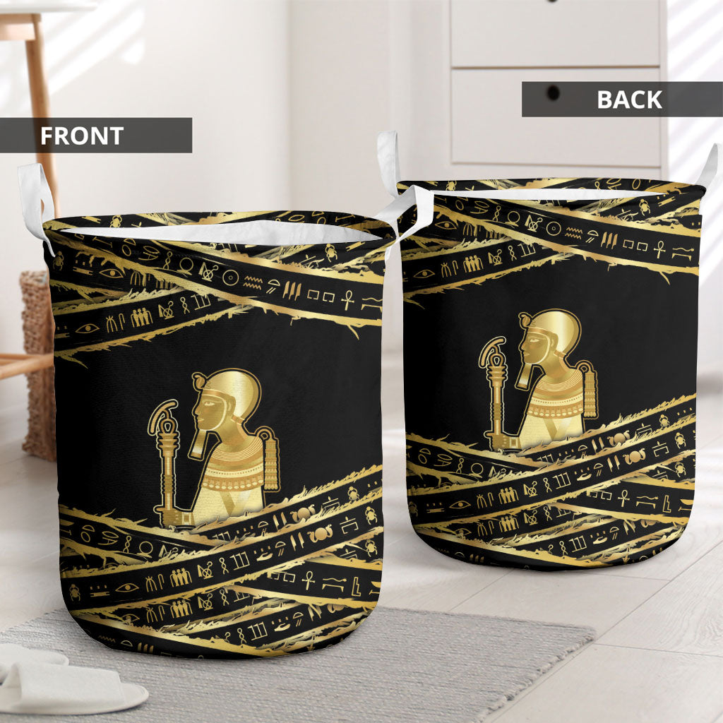 Egyptian God Ptah Laundry Basket Gold Mummy Wrap Hieroglyphics Patterns