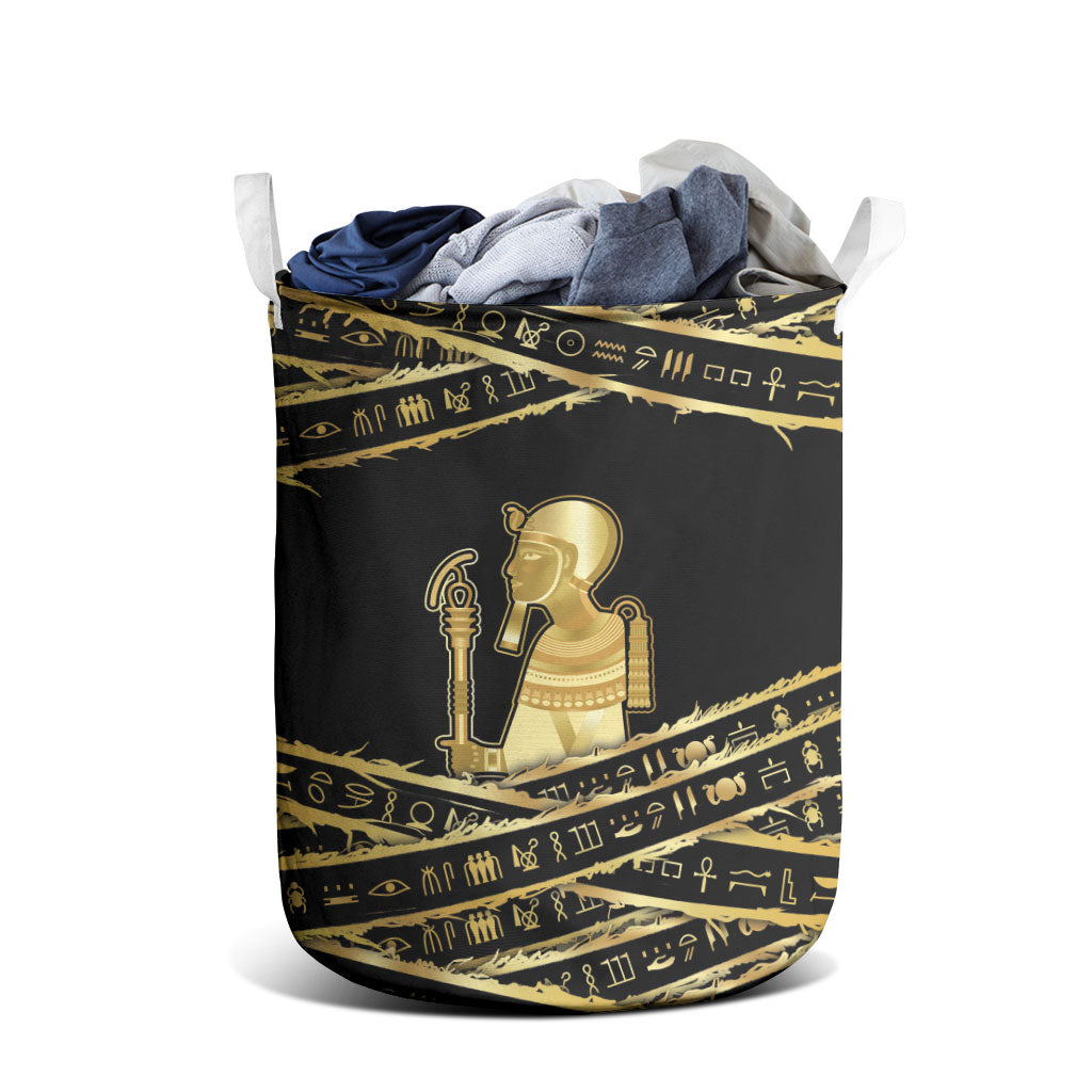 Egyptian God Ptah Laundry Basket Gold Mummy Wrap Hieroglyphics Patterns