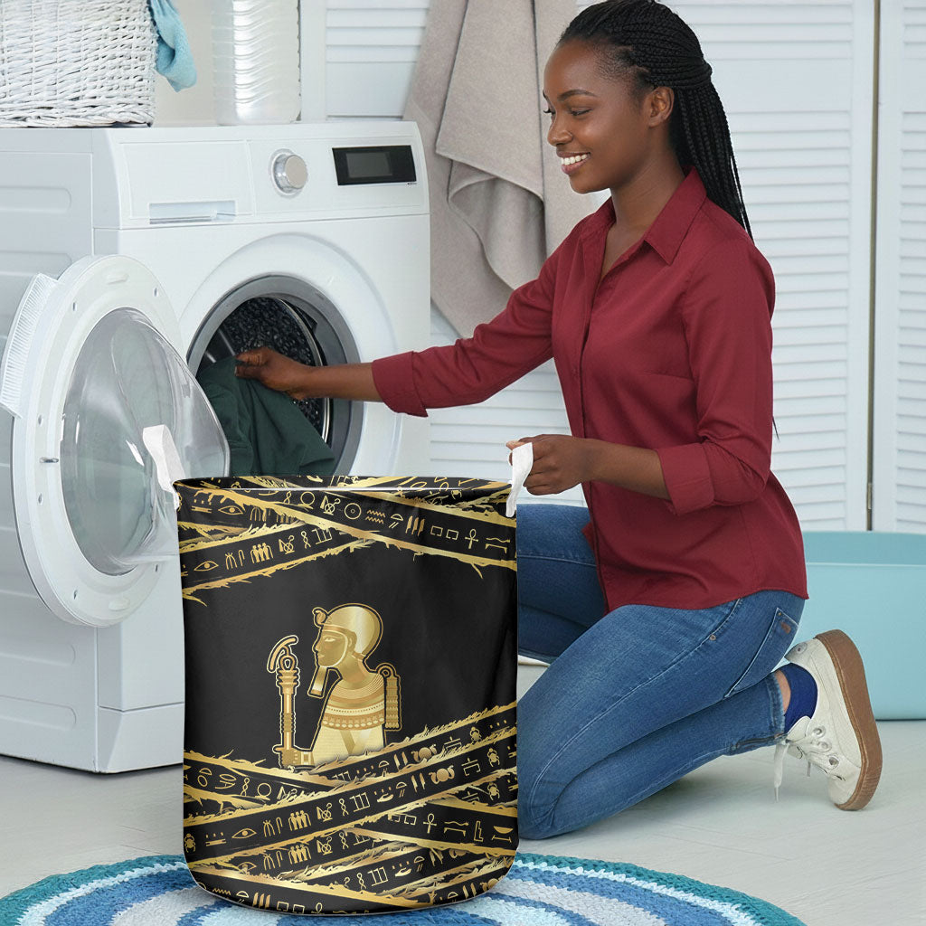 Egyptian God Ptah Laundry Basket Gold Mummy Wrap Hieroglyphics Patterns