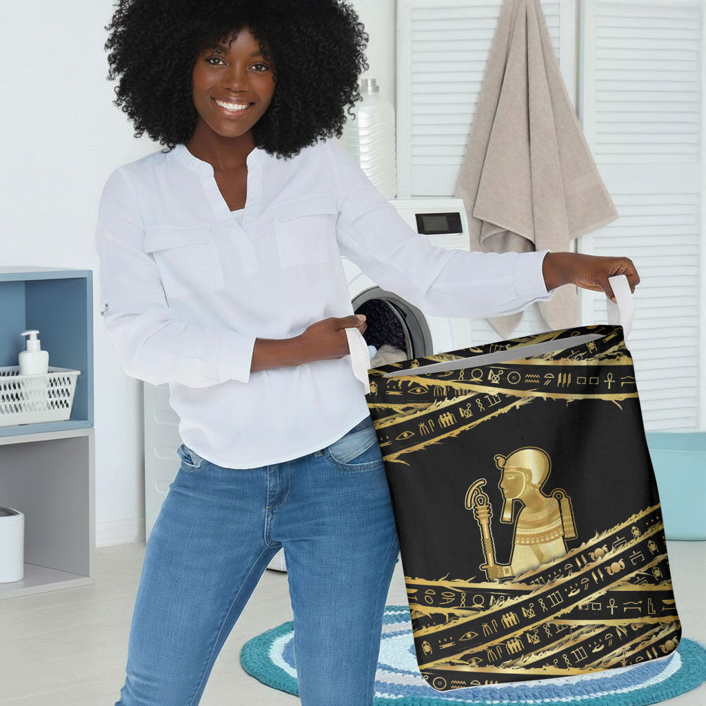 Egyptian God Ptah Laundry Basket Gold Mummy Wrap Hieroglyphics Patterns