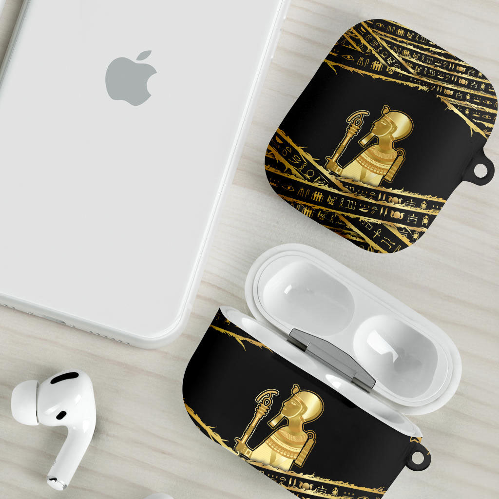 Egyptian God Ptah AirPods Case Gold Mummy Wrap Hieroglyphics Patterns