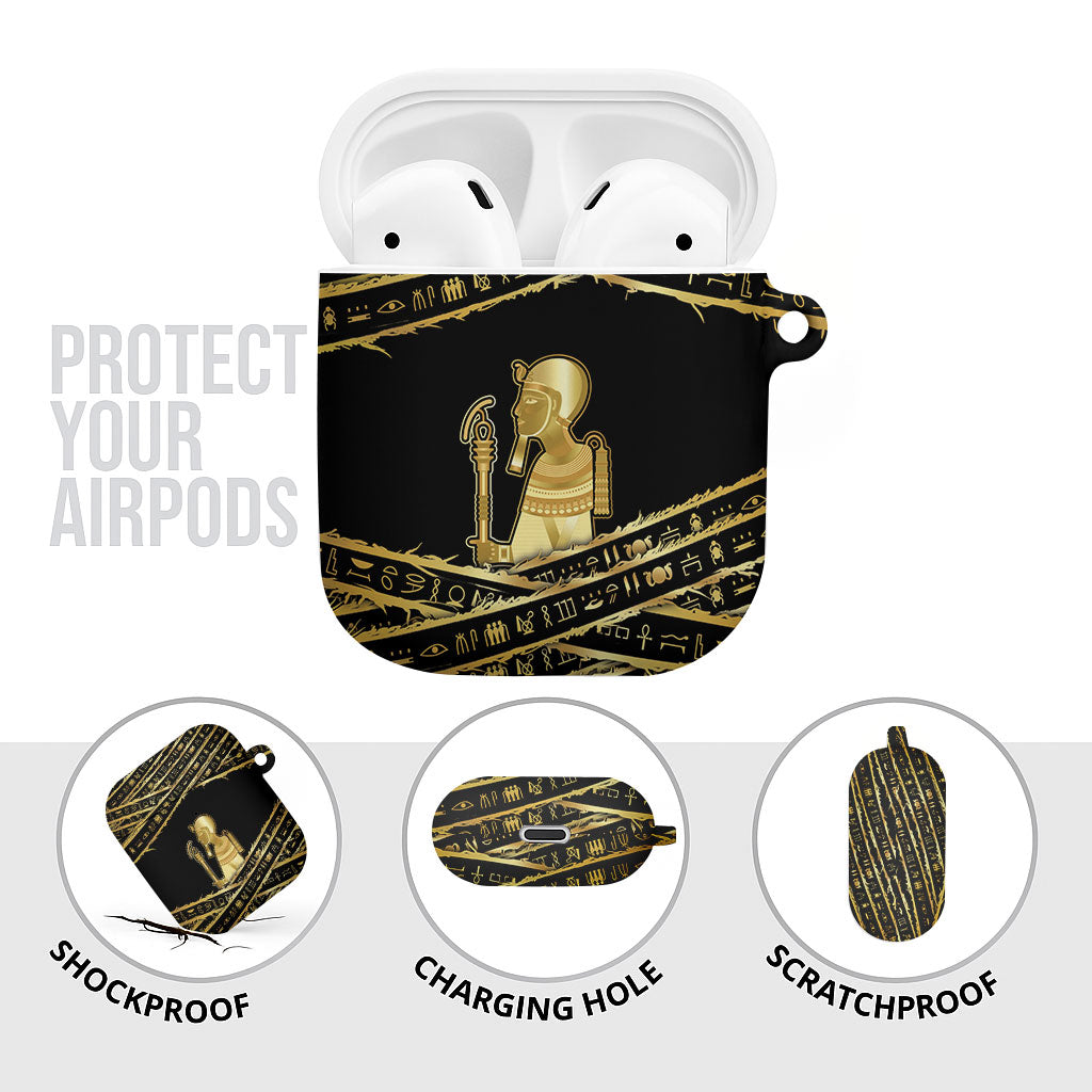 Egyptian God Ptah AirPods Case Gold Mummy Wrap Hieroglyphics Patterns