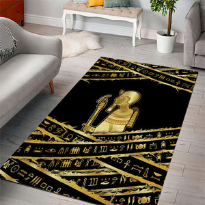 Egyptian God Ptah Area Rug Gold Mummy Wrap Hieroglyphics Patterns
