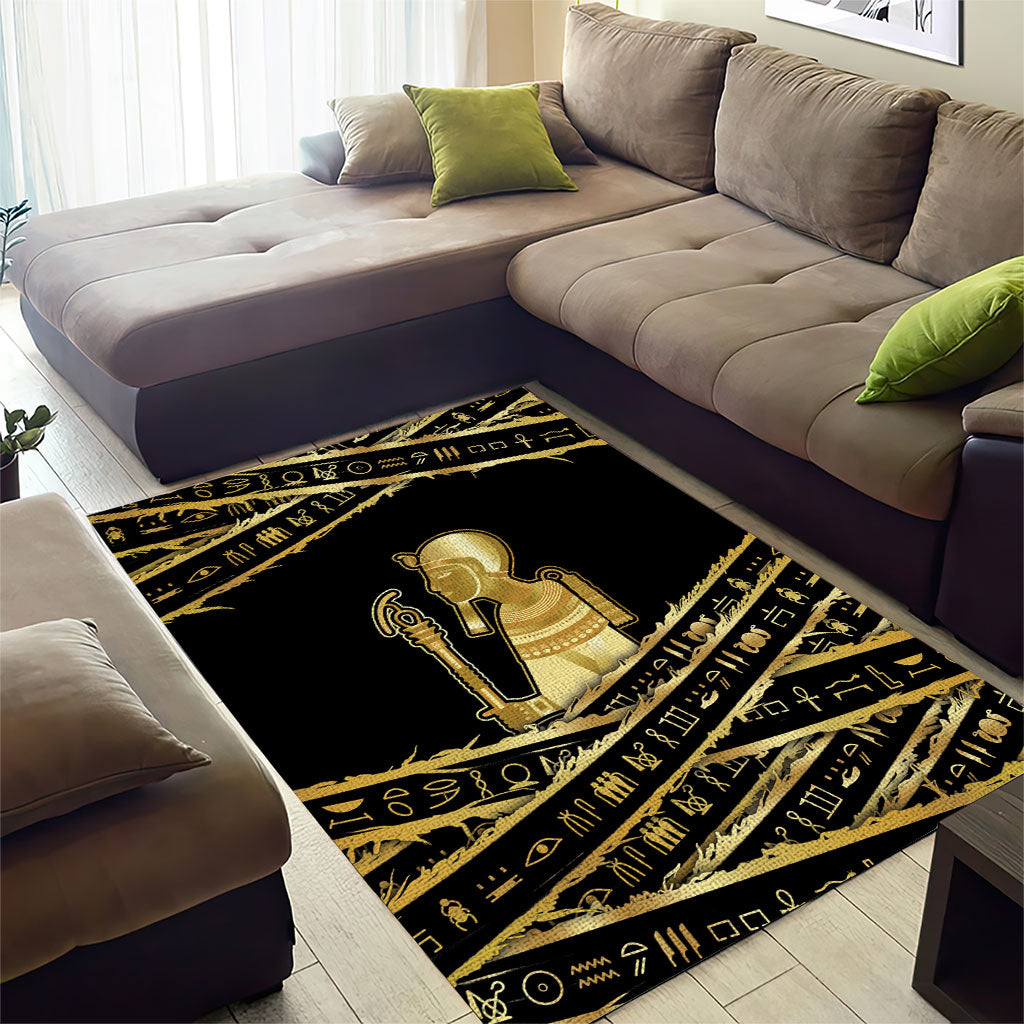 Egyptian God Ptah Area Rug Gold Mummy Wrap Hieroglyphics Patterns