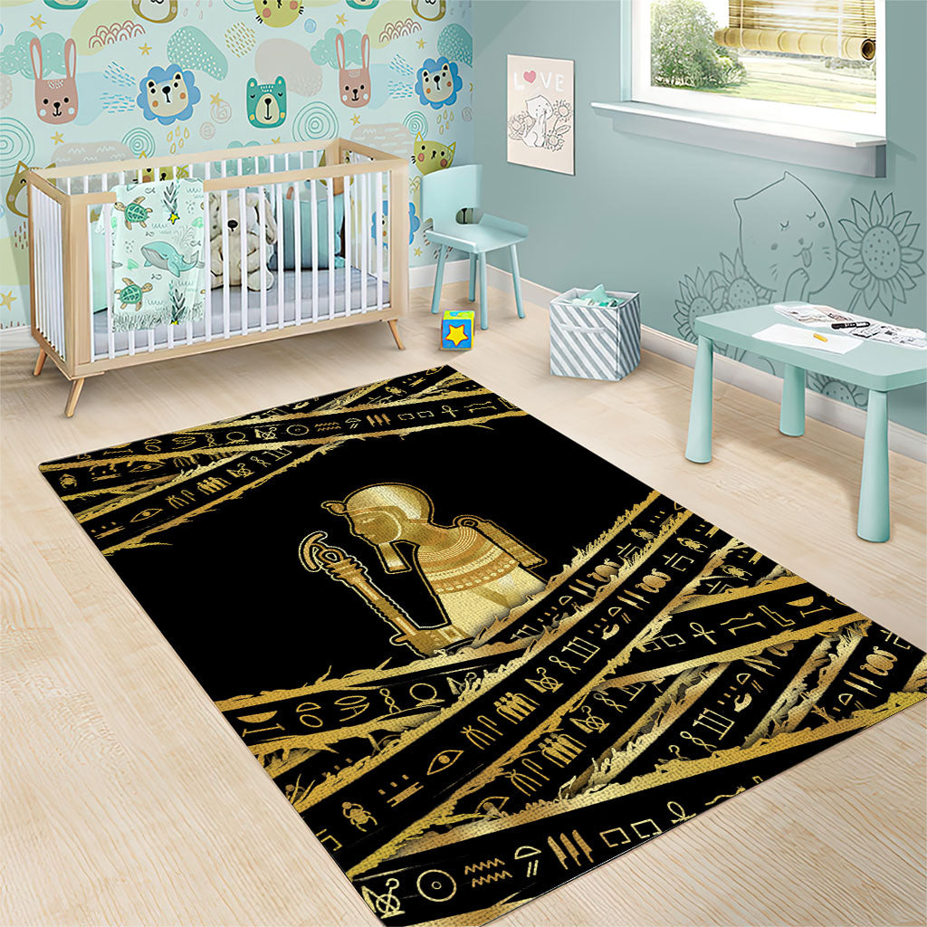 Egyptian God Ptah Area Rug Gold Mummy Wrap Hieroglyphics Patterns