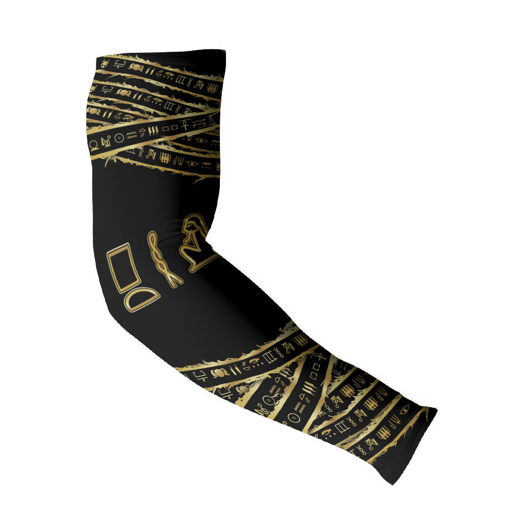 Egyptian God Ptah Arm Sleeves Gold Mummy Wrap Hieroglyphics Patterns