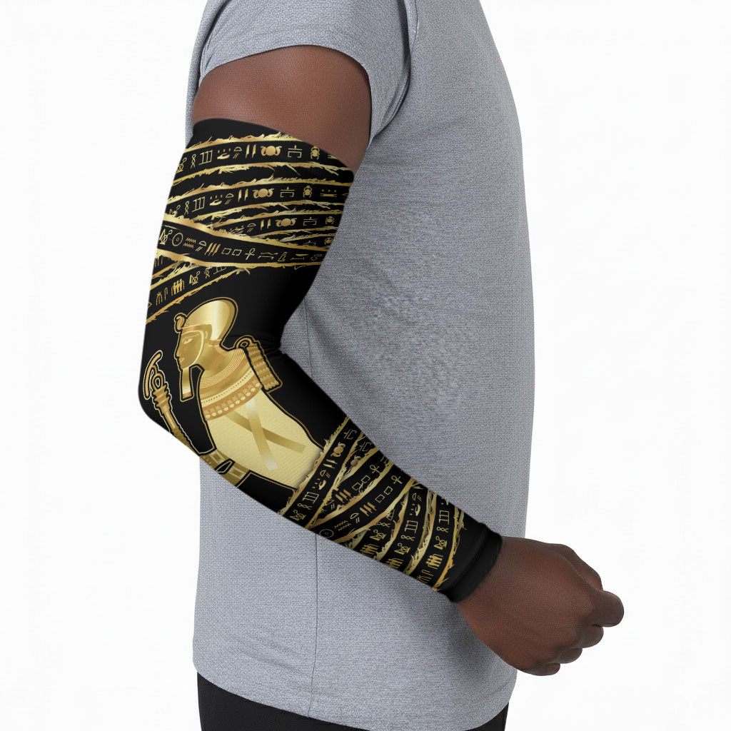 Egyptian God Ptah Arm Sleeves Gold Mummy Wrap Hieroglyphics Patterns