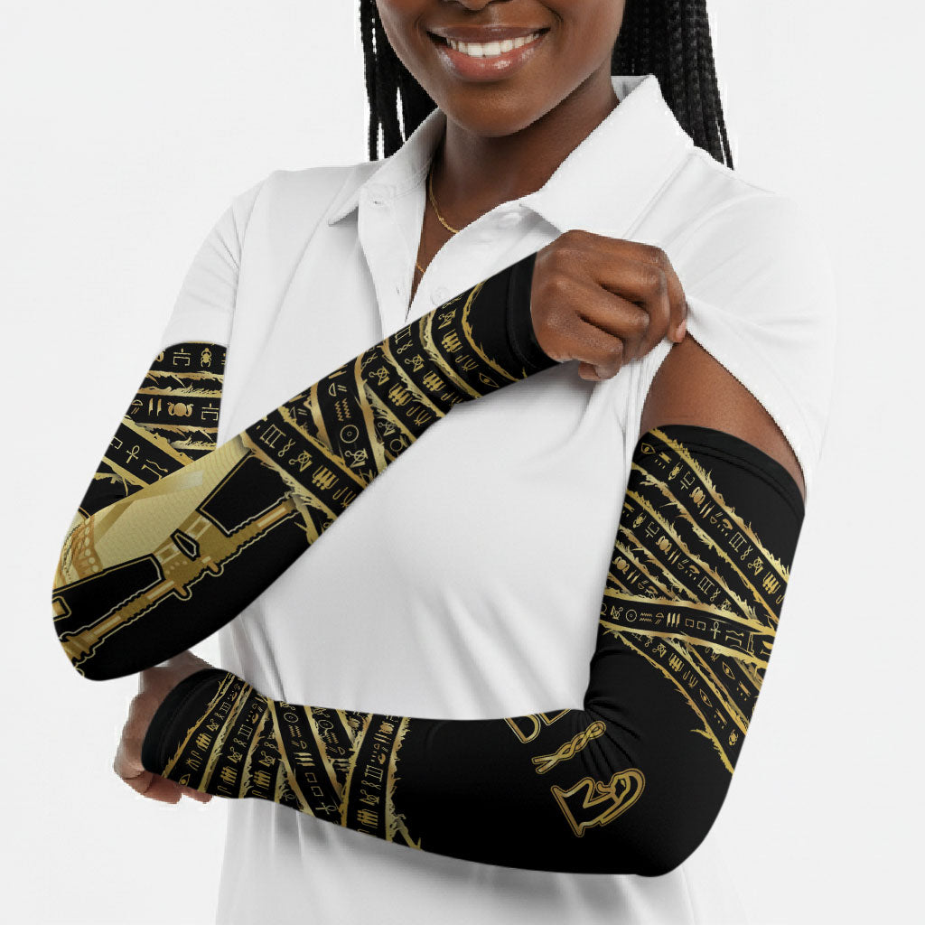 Egyptian God Ptah Arm Sleeves Gold Mummy Wrap Hieroglyphics Patterns