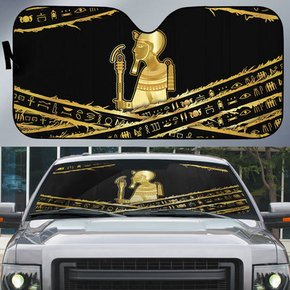 Egyptian God Ptah Auto Sun Shade Gold Mummy Wrap Hieroglyphics Patterns