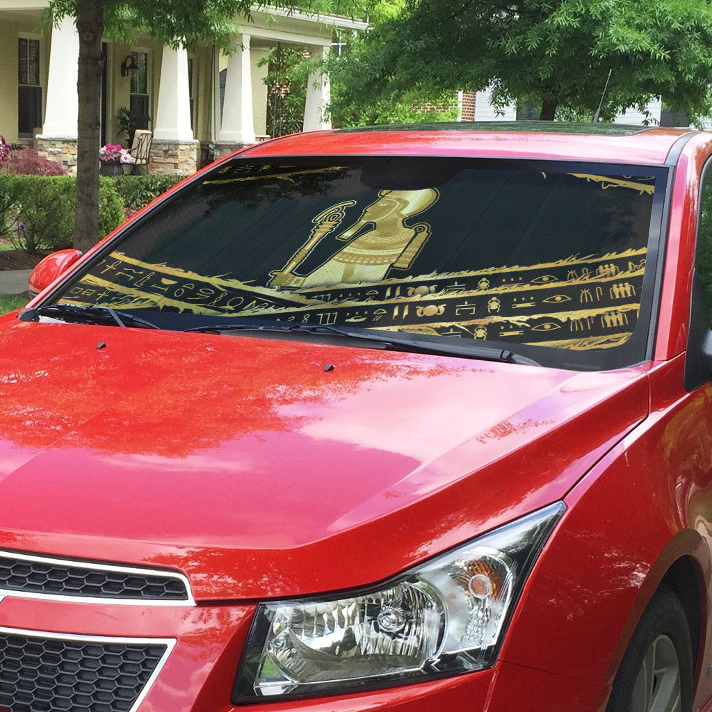 Egyptian God Ptah Auto Sun Shade Gold Mummy Wrap Hieroglyphics Patterns