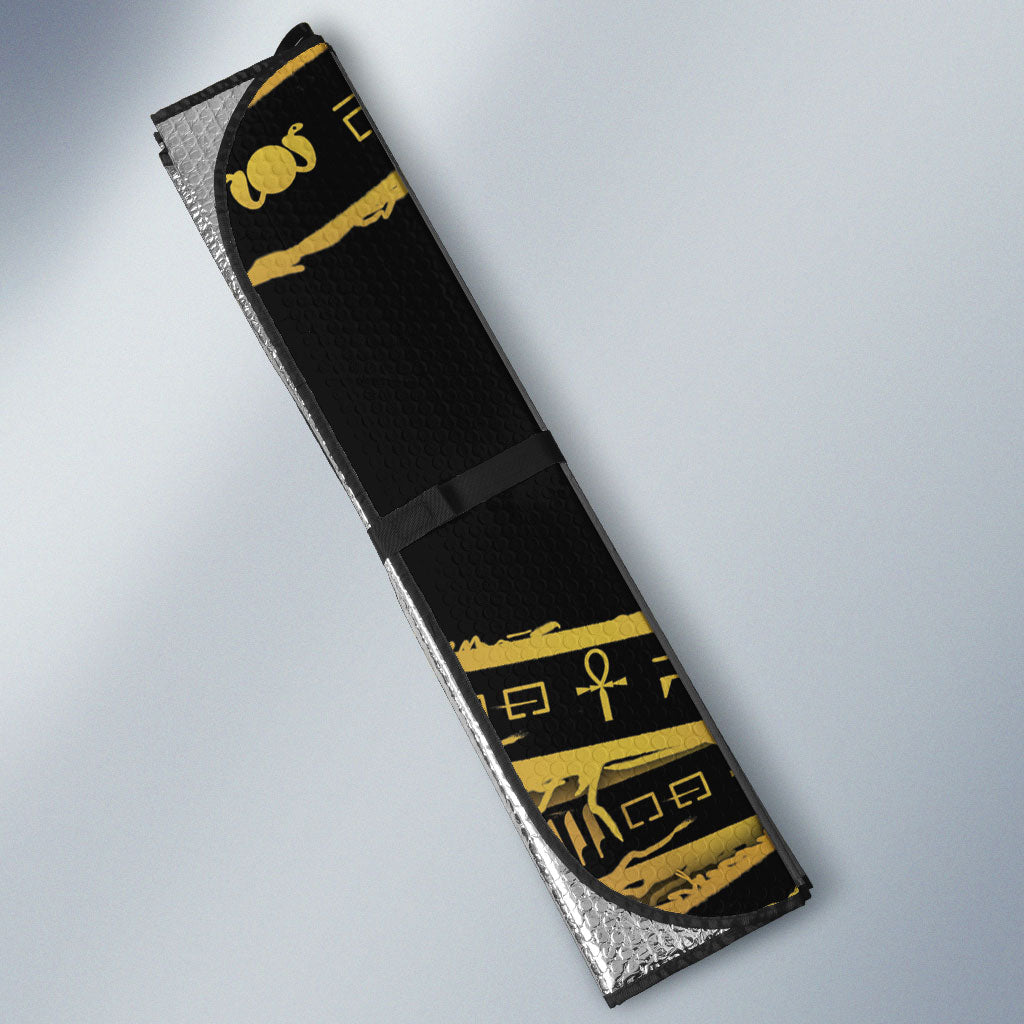 Egyptian God Ptah Auto Sun Shade Gold Mummy Wrap Hieroglyphics Patterns
