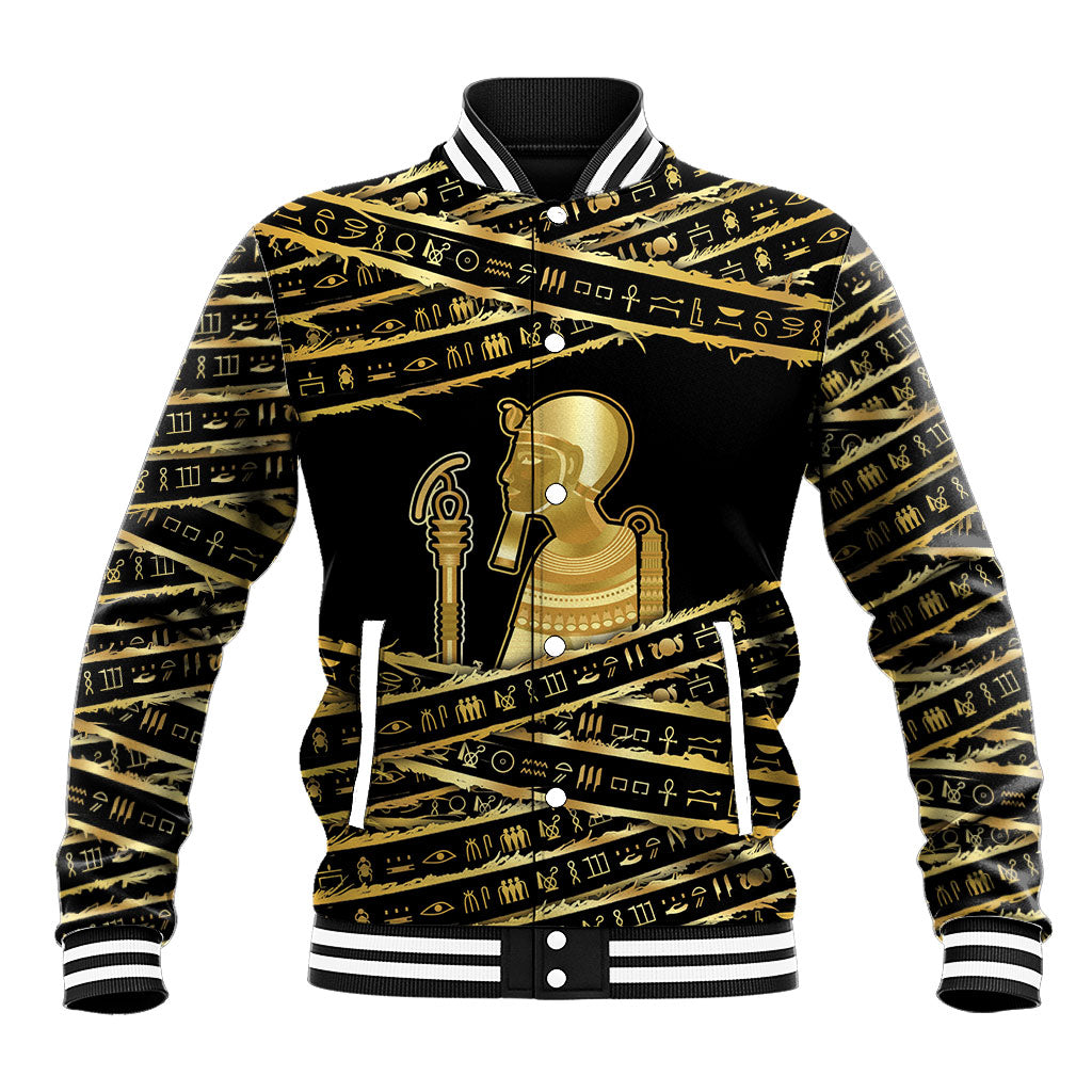 Egyptian God Ptah Baseball Jacket Gold Mummy Wrap Hieroglyphics Patterns