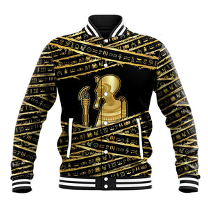 Egyptian God Ptah Baseball Jacket Gold Mummy Wrap Hieroglyphics Patterns