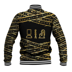 Egyptian God Ptah Baseball Jacket Gold Mummy Wrap Hieroglyphics Patterns