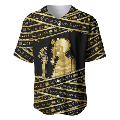 Egyptian God Ptah Baseball Jersey Gold Mummy Wrap Hieroglyphics Patterns