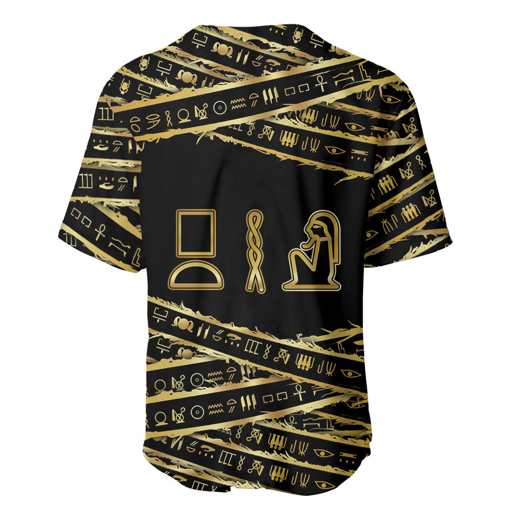 Egyptian God Ptah Baseball Jersey Gold Mummy Wrap Hieroglyphics Patterns