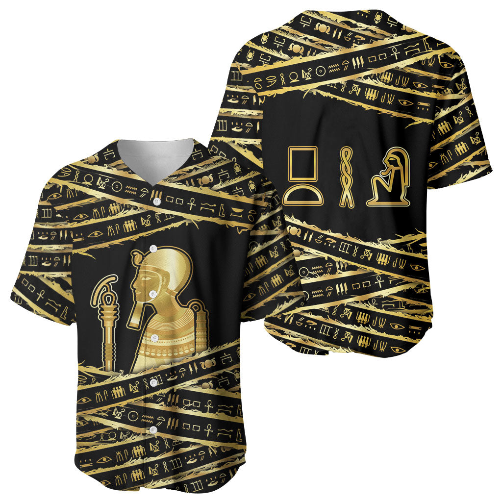 Egyptian God Ptah Baseball Jersey Gold Mummy Wrap Hieroglyphics Patterns